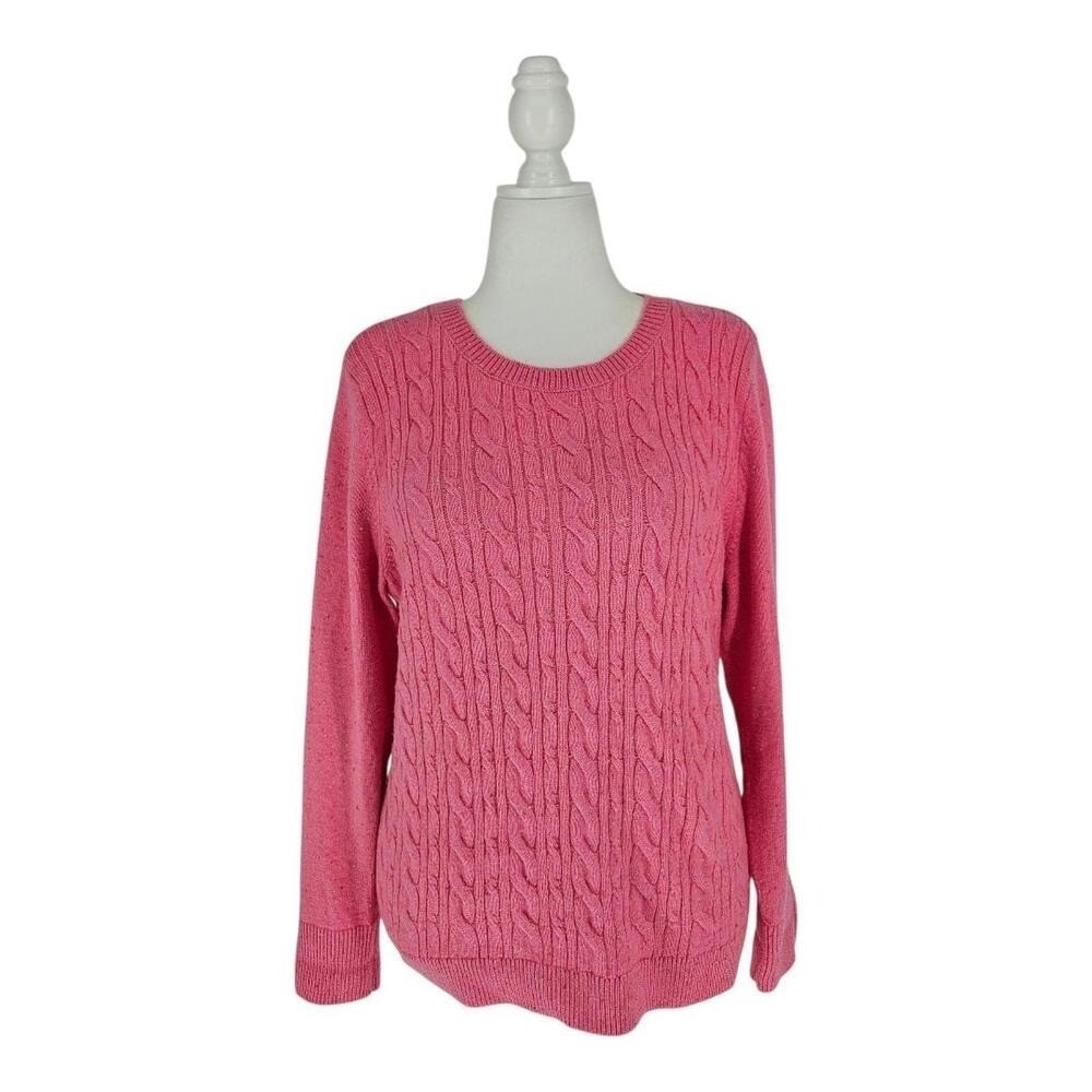 SALE Talbots Sweater Womens XL Pink Cable Knit Confetti Speckled Preppy